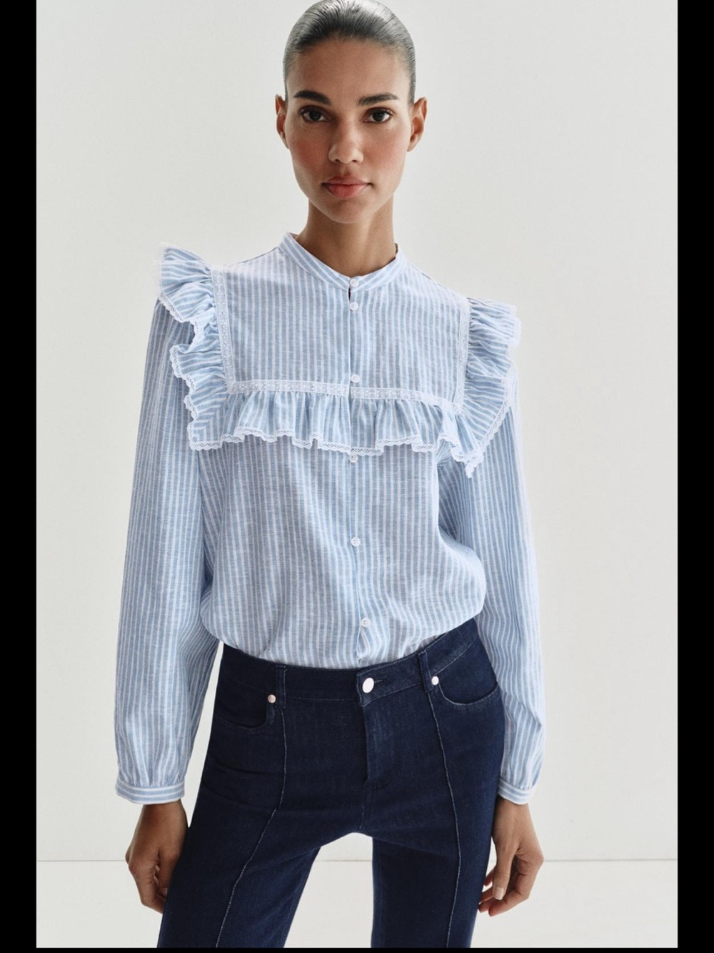 Zara Striped Embroidered Blouse